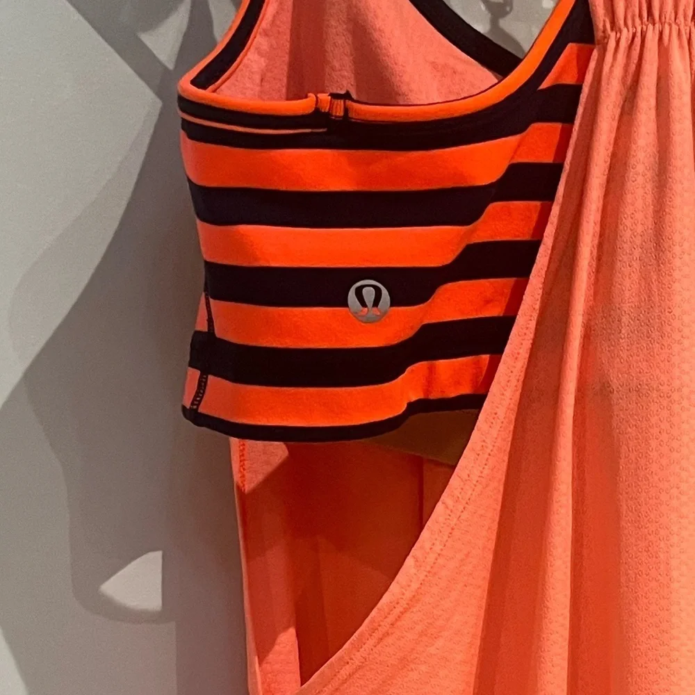 Lululemon No Limits Activewear Tank Bra Cut Out Orange Navy Stripes size 8 A041 - Picture 6 of 6